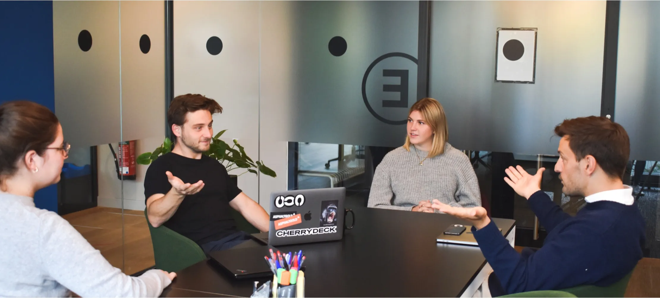 Team collaborating around a table